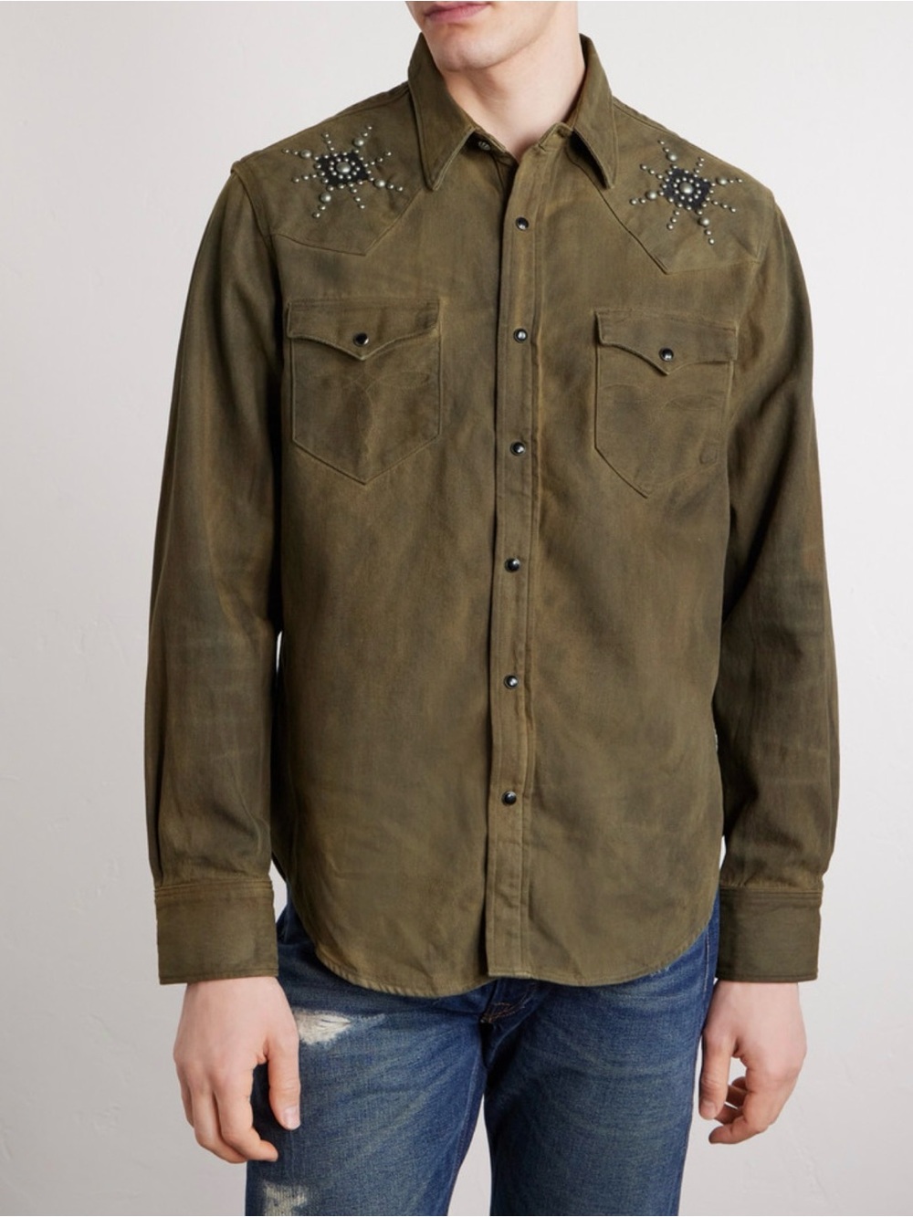 Double RL RRL Slim studded western denim shirt. Size S - Picture 5 of 11